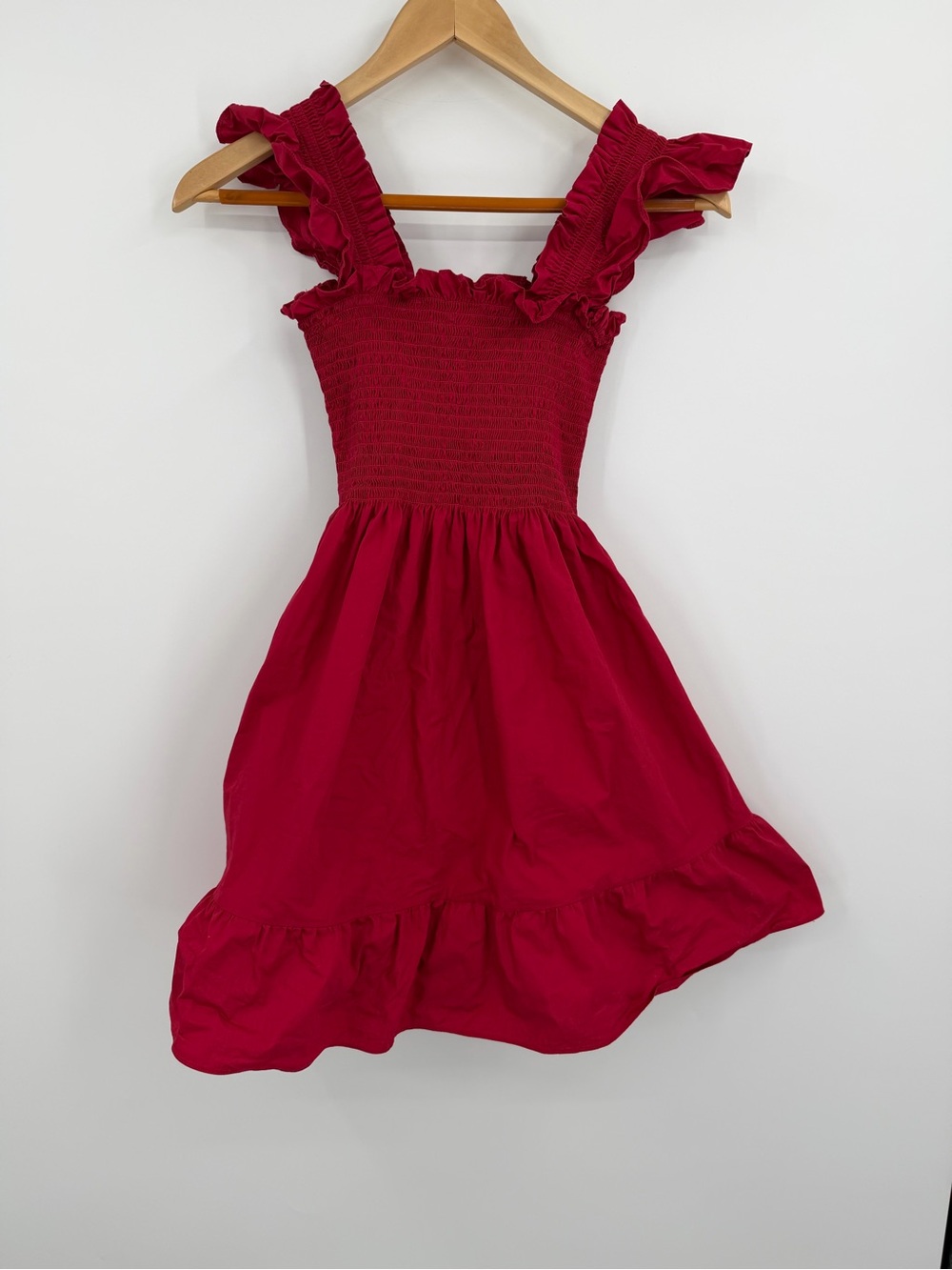 Hill House Home The Nap Dress Smocked Ruffle Strap Mini Red Cotton XXS